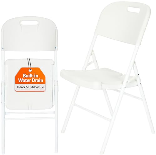 Nyxi Premium Folding Chair with Built-in Water Drain, Suitable for Home, Balcony, Garden, Patio, Outdoor & Indoor Dining Seat, Foldable, All White (1 X Chair)