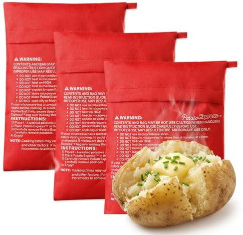 Potato Express Bolsa de patatas para microondas, roja, bolsa de cocción reutilizable para patatas horneadas rápidamente