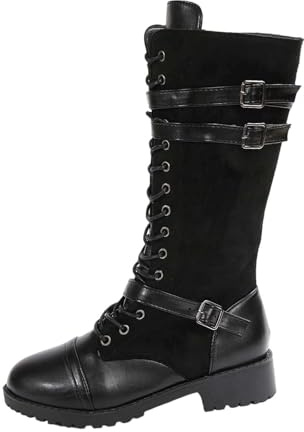Generisch Botas de ante hasta la rodilla con tacón de plataforma con cordones para mujer cómodos botines de invierno con acolchado suave suela resistente