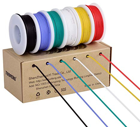 Tuofeng 18 AWG/0.82 mm² Jumper Wire, Flexible Silicone Wire, 6 Spools in Mixed Colours, with 4 Metre Length, 600 V Stranded Wire, High Temperature Resistance