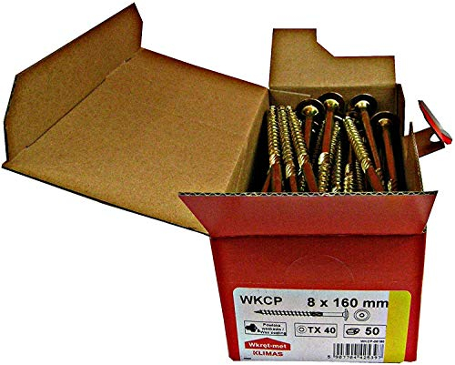 Klimas Tornillos para madera - tornillos de cabeza -Tornillos multiusos - cabeza de plato torx- para construcción de tejado - amarillo - 8x160 mm 50 uds.