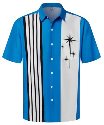 Hardaddy herr vintage bowlingskjorta kortärmad button down Hawaiian sommar strand tryckta avslappnade skjortor, Flerfärgad08, XL