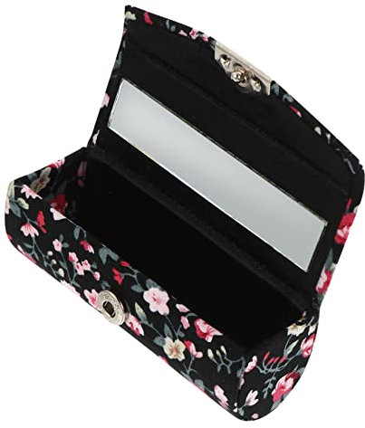 Retro Embroidered Lipstick Case with Mirror - Compact Black Lipstick Holder for Purse, Travel, Parties, and Makeup Storage
