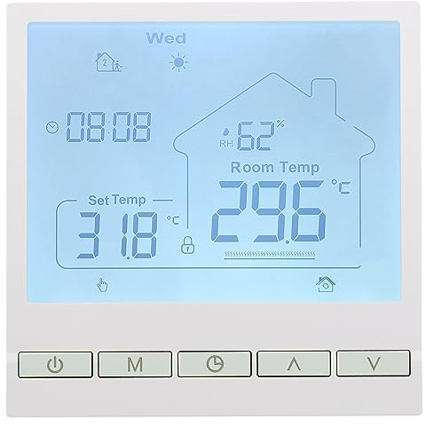 Wengart Thermostat numérique WG905, AC230V 3A, Programmation hebdomadaire, Affichage de l'humidité, adapté aux systèmes de Chauffage à Eau avec Fonction de Liaison, Blanc