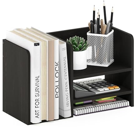 Furinno Hermite - Organizer da scrivania in legno per libri e articoli per la casa e l'ufficio, colore: caffè