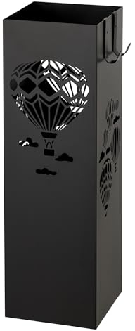 Baroni Home Portaombrelli Design Moderno Porta Ombrelli in Metallo con Mongolfiere 2 Gancini e Vaschetta Scolapioggia Rimovibile 16X16X49 cm, Nero