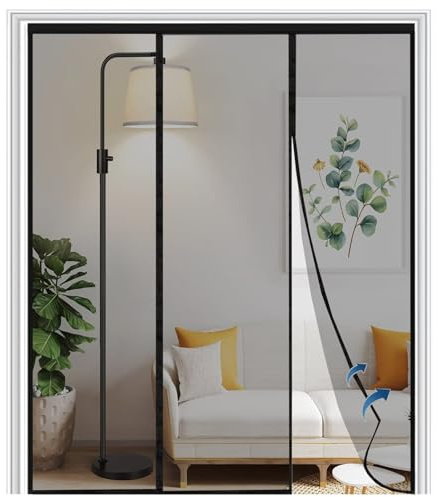 Puerta con pantalla magnética 120x235cm Fácil de instalar sin perforar Puerta con cortina antimoscas que admite mascotas para puerta de entrada interior/patio, Negro