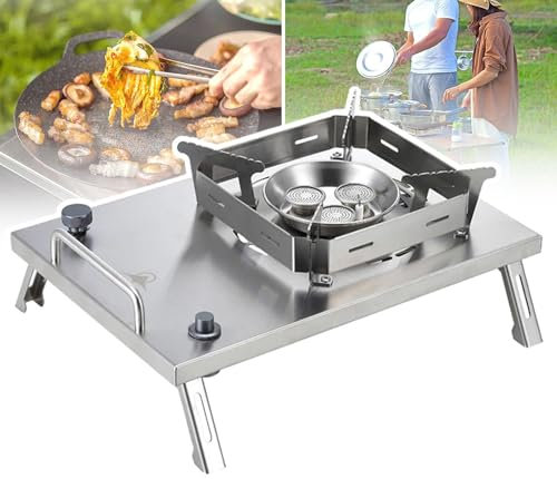 7500W Folding Gas Barbecue Grill - Adjustable Camping Gas Stove with Stainless Steel Handle + Folding Feet - Three-Core Burner for Home, Vacation, Travel, Camping