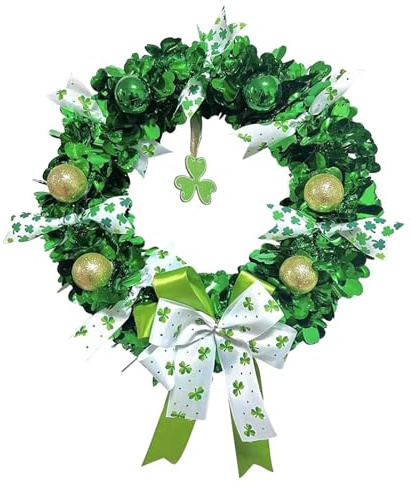 St Patrick's Day dörrdekoration, vårklöverformad väggprydnad med knut, irländsk lyckobringare, grön klöverkrona för St Patrick's Day dekoration
