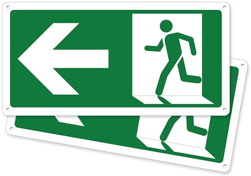Pubblimania 2 Uscita di Emergenza Freccia a Sinistra| Cartelli in alluminio composito 3 mm esterno-interno (Uscita Emergenza Sinistra, 2 Unità)