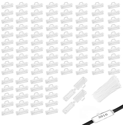 100 Satz transparente Kabelschilder 30 x 10 mm, inkl. Kabelbinder und Etikettenpapier, zum Sortieren und Kennzeichnen von Kabeln, leicht zu montierende Kabelschilder Kabelbeschriftung Clip