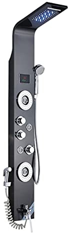 LED-badrumsduschpanel 6 lägen Intelligent LCD-duschpelare roséguld Regnvattenfallbadsystem med massagestråleblandare(Black Shower 8006)