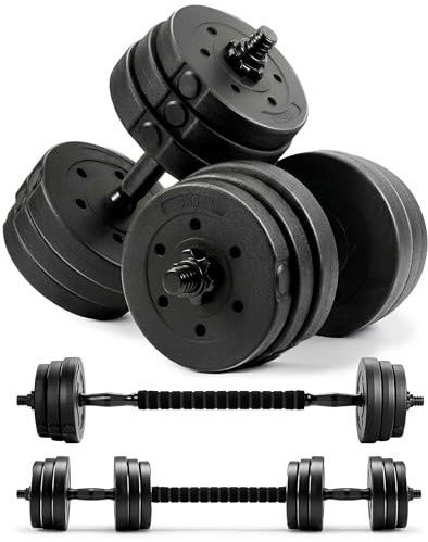 Kayman Adjustable Dumbbell & Barbell Set 12kg/20kg – Home Gym 2-in-1 Free Weights with Connector Bar, Strength Training Dumbbells for Men & Women, Fast Assembly Weight Set for Full Body Workout