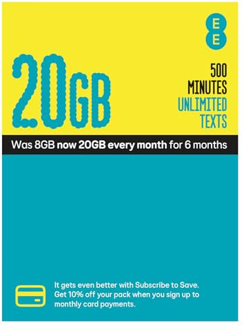 EE Pay As You Go SIM Card UK PREPAID PAYG £10 Bundle 8GB + (12GB FREE DATA every month for 6 months with regular top ups (Promotion request deadline of 31.01.2026)