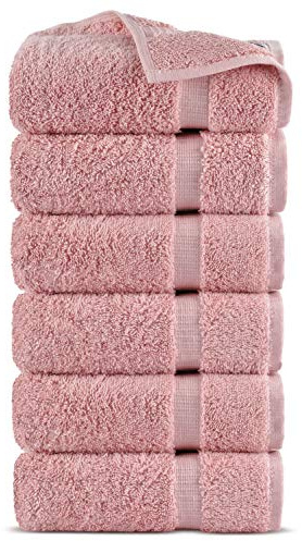 Indulge Linen 100% Turkish Cotton Towel Set (Pink, Hand Towels - Set of 6)
