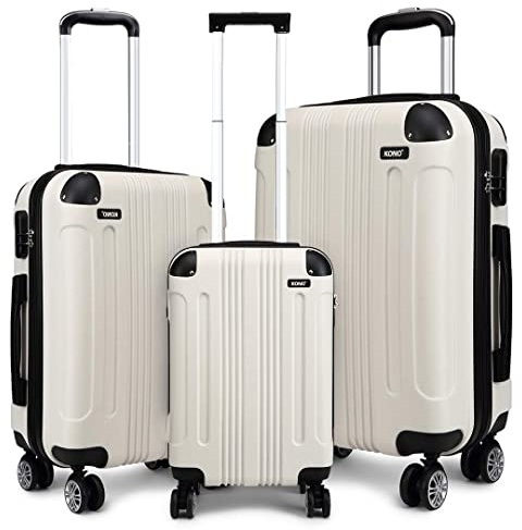 Kono Luggage Sets of 3 piece Lightweight 4 Wheels Hard Sheel ABS Travel Trolley Suitcases (White)
