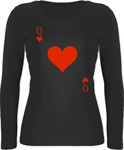 Langarmshirt Damen - & Fasching - Queen Kartenspiel Karneval I Spielkarte Dame Rot Herzdame - M - Schwarz - Spielkarten Oberteil Karnevals t Shirt Faschings q Langarm herzkönigin top faschingsshirt