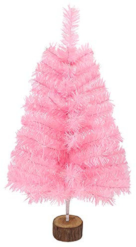 VEYLIN 2ft/60CM Christmas Tree 80 Tips Mini Artificial Tree with Wooden Stand (Pink)