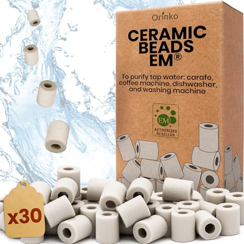 ORINKO® Perle di Ceramica EM Grigie x30 - Filtrazione Naturale per Acqua Rubinetto - Anticalcare per Elettrodomestici e Vasi Piante - Durata 10 Anni - Microorganismi Efficaci senza Plastica