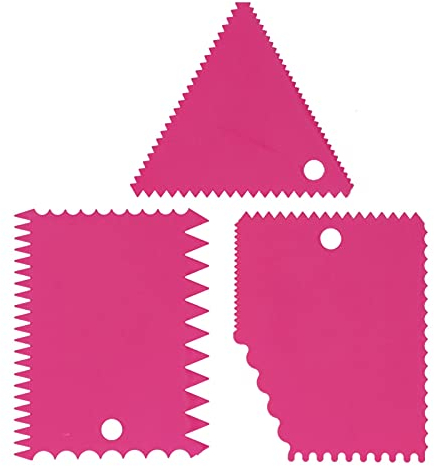 3 Pièces Ensemble de Grattoir à Gâteau Plus Lisse, Outil de Grattoir Latéral à Rayures pour la Décoration de Gâteau à la Crème, Peigne en Dents de Scie en Plastique pour la Cuisson de Fondant(rouge)