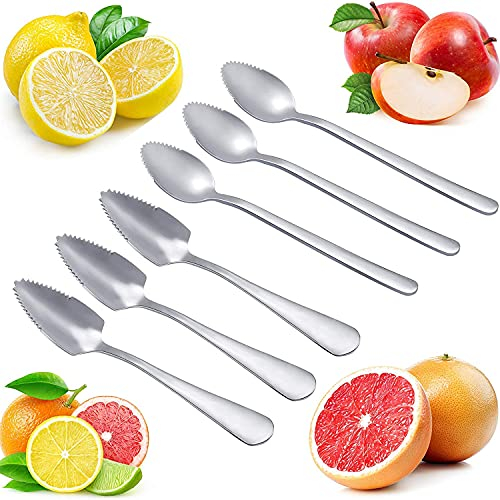 Jsleid Cucchiaio Pompelmo, 6 Pezzi Bordo Seghettato Cucchiaio, Cucchiai Dessert Pompelmo, Acciaio Inossidabile Cucchiaio Pompelmo, Agrumi Cucchiai, Superficie Liscia, per Frutta, Kiwi, Mandarino