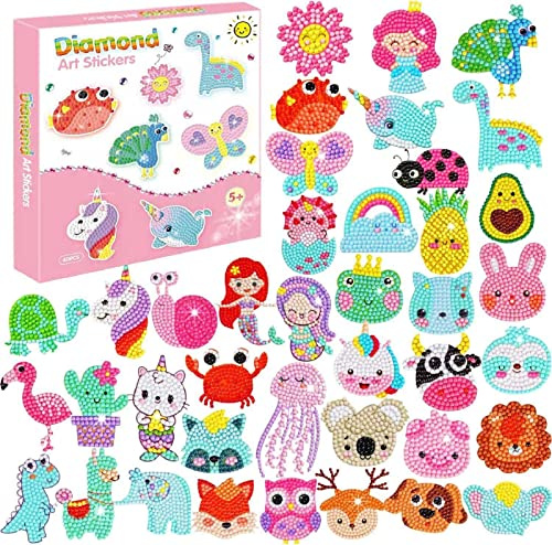 BOUTIKS 40 Pezzi 5D Diamond Painting Adesivi Bambini Kit Scatola DIY Mondo Animale Marino Pittura Diamante Arte Mosaico Adesivi