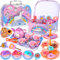 ENCOUN 48PCS Juego de té Infantil, Juego de té Juguete con Postre Juguete, Accesorios Cocina Juguetes, Juegos de Simulación de Cocina, Juguete Regalo para Niñas 3 4 5 6 7 años