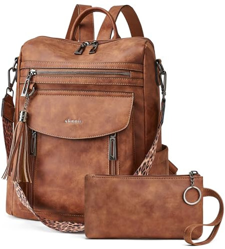 Shrrie Leather Backpack Fashion Backpack Purse Designer Small Travel Backpack Convertible Shoulder Bag with Wristlet for Work College