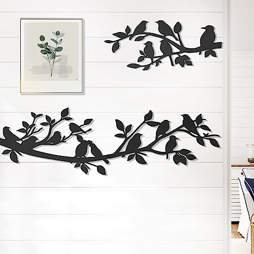 3 Stück Kolibri auf dem Baumzweig Metall-Wandkunst-Dekor, Vögel auf dem Ast, großes schwarzes Wandschild, Skulptur für Wohnzimmer Schlafzimmer Küche Garten drinnen draußen DIY-Dekorationen