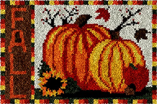 Numptain Latch Hook Kits for Adults,DIY Rug Kits Carpet Embroidery Sofa Cushion Pumpkin Pattern Color Printed Canvas,Beginners Handmade Needlework Crafts Home Decoration,23.6x15.7