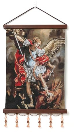 HZMAN Dipinto di San Michele in stile retrò fatto a mano, decorazione artistica da parete, immagine estetica cattolica, per soggiorno, camera da letto, cornice in legno, 43,2 x 30,5 cm