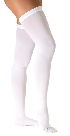 SEGRETA 00053 (Bianco, S) Calze Antitrombo Donna e Uomo Post Operatoria, Autoreggenti Anti Embolo con Punta Ispezionabile, per Degenza, Antiembolismo, Compressione Graduata 18-23 mmHg