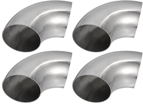 A ABSOPRO Tubo de Codo de Escape de Acero Inoxidable SS304 de 90 Grados Duradero Tono Plateado (Juego de 4) 3 pulgadas