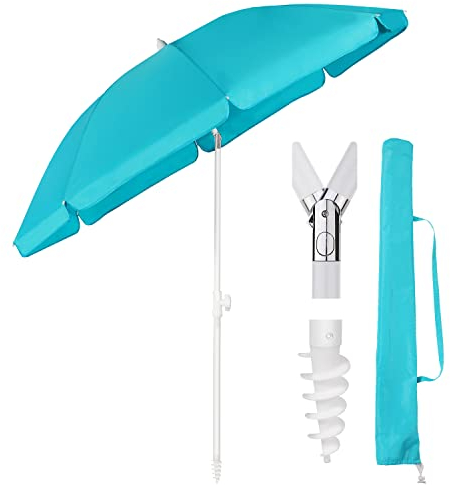 Sekey 160 cm Sonnenschirm Balkon mit Bodenhülse & Schutzhülle, Neigungs und Höhenverstellung, Sonnenschirm Strand für Balkon, Garten & Terrasse, Runder Sonnenschutz UPF 50+