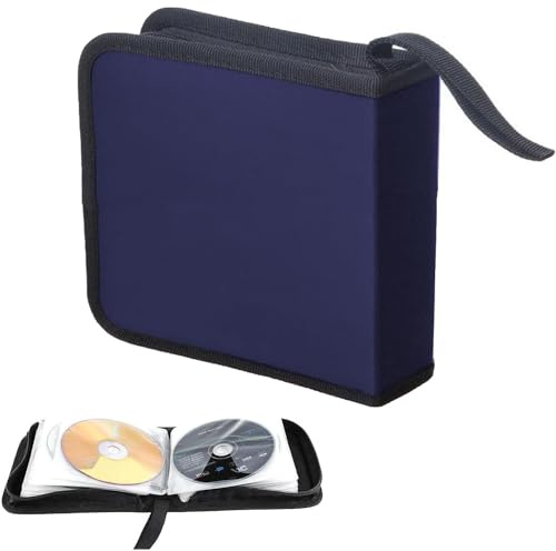 Yitobici Bolsa para CD, Bolsa de Almacenamiento de Discos DVD, Nylon, con Cremallera, para 40 Discos, Bolsa de Almacenamiento de CD para automóvil y hogar, Azul