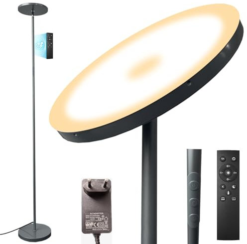 36W Lampada Da Terra Salotto, 3600LM Luminosa LED Piantana Lampada da Terra Dimmerabile con Telecomando e Touch Control, 2700K-6500K Moderna Lampada Da Terra per Soggiorno Letto Ufficio, Grigio