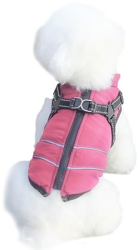 Mitili Manteaux d'hiver pour Chien Imperméable, Manteau Chien Hiver avec Harnais, Veste d'hiver Chaude pour Chiens avec Doublure en Polaire, Vêtements Gilet pour Petit et Moyen Chiens (Rose, S)