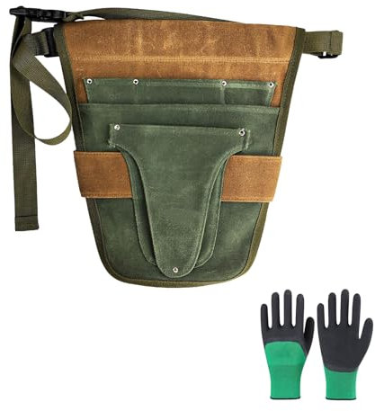 Handy Garden Tool Belt - Heavy Duty Small Bag Pouch with Multiple Pocket, Adjustable Waist Belt Outdoor Gardening Belt Pouch with Protective Gloves for Women Men Gardeners Carpenters Builders Joiners