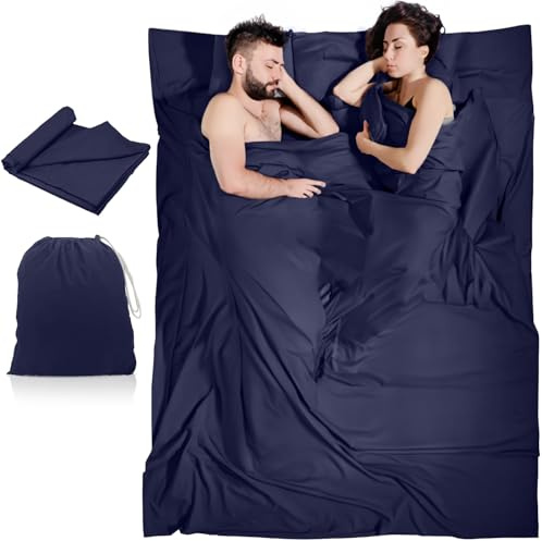 Coyonce Sacco Lenzuolo per 2 Persone 220x180 cm, Ultraleggero Sacco a Pelo Lenzuolo Sacco a Pelo Adulti Lenzuola a Sacco da Viaggio Campeggio Sacco Letto