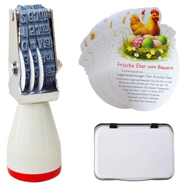 Eier-Datumsstempel Set mit Stempelkissen, 4mm Gummistempel für Hühnereier, Schwarzes Tintenpad, 50 Anleitungskarten, Monat und Tag Stempel
