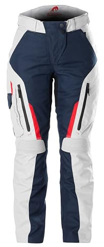 Furygan Killington Lady-Pantalones de Moto aprobados por la CE, Impermeables, con Protectores D3O, Forro térmico extraíble, ventilado, Cremallera de conexión, Azul-Perla-Rojo, M para Mujer