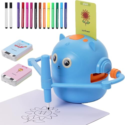 Robot de Dibujo para Niños, Drawing Robot Educativo Interactivo con Interacción de Voz, 100 Tarjetas y 14 Lápices, Robots Inteligente Juguete, Regalo de Cumpleaños para Niños Niñas 3+ Años (Azul)