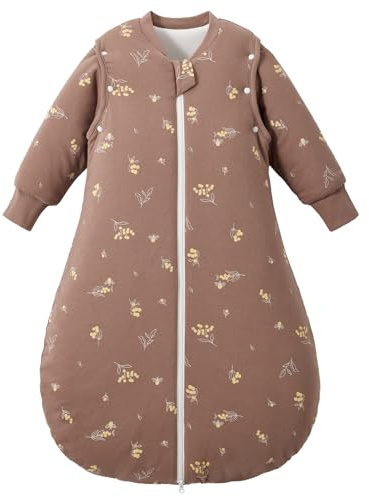 LULUMONKEY 3.5 TOG Winter Baby Sleeping Bag with Removable Long Sleeves, 100% Cotton Newborn Sleep Sack for 18-36 Months Toddler Infant, Brown Fruit