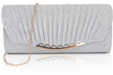 Bolso de mano MOTIBACK para mujer - Bolso de noche para mujer para boda, fiesta y ocasiones especiales – Elegante bolso de mujer con diseño de pliegues transversales como bolso de hombro o bandolera