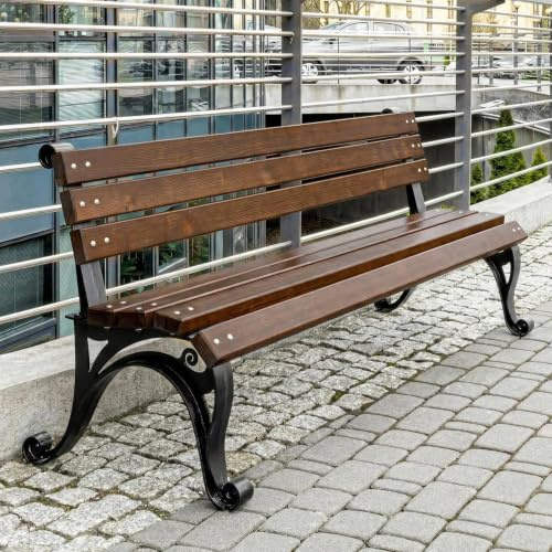 REKORD Panchina da Giardino 170 x 59 x 73 cm Panchina da Esterno in Legno e Metallo con Schienale Resistente alle Intemperie Panchina per Giardino Terrazzo Balcone o Parco – VIENNA – Palissandro