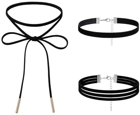 Icyowls 3 pièces ras-de-cou femme, tour de cou en velours noir, lot de colliers, bijou classique réglable, doux, confortable, élégant, idéal fête, Halloween, anniversaire, cosplay