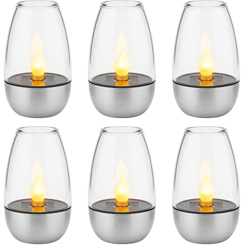 6 piezas de velas LED solares, luces solares exteriores, velas eléctricas con llama de vela imitada, resistentes a la intemperie para jardín, terraza, balcón, decoración, blanco cálido