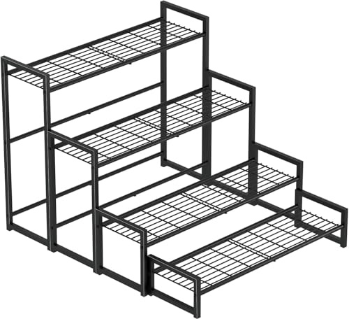 Soporte para flores, estante para plantas de metal, 4 niveles para plantas, escalera de flores de gran capacidad, estante para flores para exterior, interior, balcón, jardín, estantería para plantas