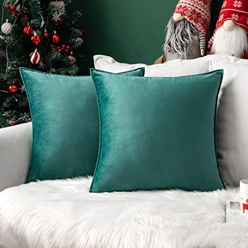 MIULEE 2er Set Samt Kissenbezug Flansch Kissenhülle Dekorative Sofakissen Dekokissen Umwickelte Kante Kissenbezüge Zierkissenbezug für Sofa Wohnzimmer Schlafzimmer 45x45 cm Malachitgrün