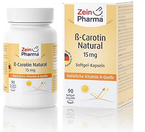 ZeinPharma Beta Carotin 15 mg 90 Kapseln (3 Monate Vorrat) Vorstufe von Vitamin A Hergestellt in Deutschland, 41 g